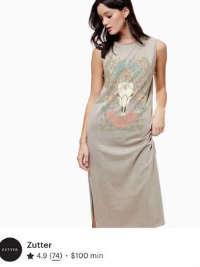 Zutter Taupe Graphic Sleeveless Midi Dress